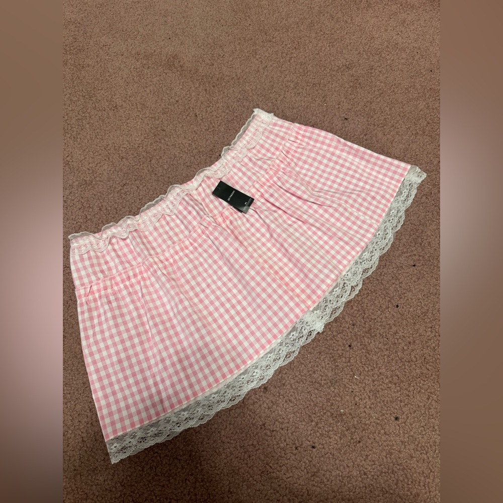 New xl pink gingham short mini ruffle Lolita alt emo cottage core festival